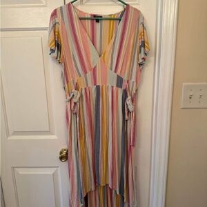 a.n.a Pink and Yellow High-Low Wrap Sundress